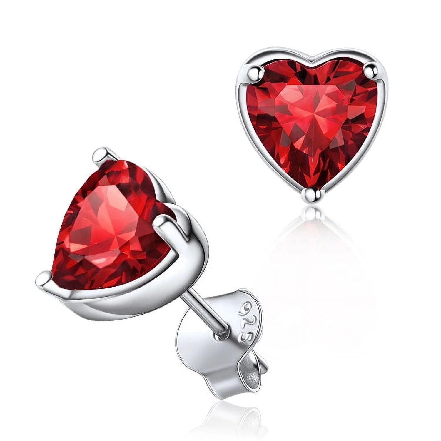 January Red Garnet Birthstone Heart Stud Earrings for Women Girls 925 Sterling Silver Gift for Birthday Christmas