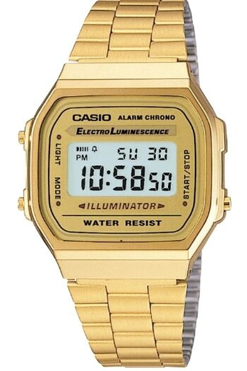 CASIO MEN'S GOLD TONE STAINLESS STEEL DIGITAL WATCH A168WG