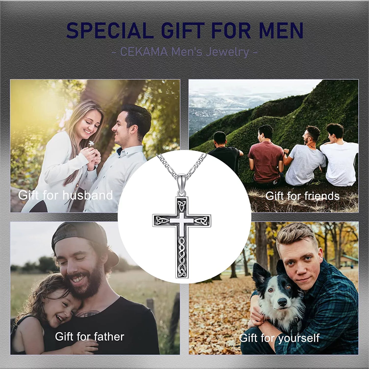 Christmas Gift 925 Sterling Silver Cross Necklace for Men Delicate Texture Crucifix Jesus Cross Pendant Necklace